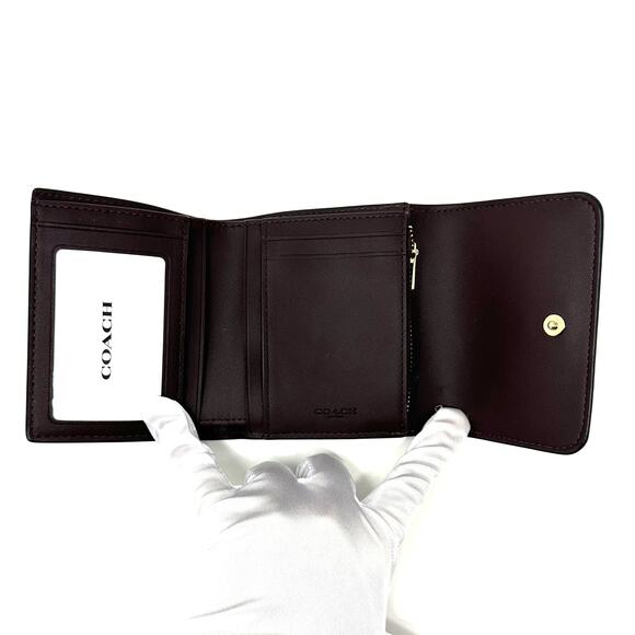 Coach Small Trifold Wallet In Blocked Signature Canvas Brown Black Leather CE930 - Picture 5 of 6